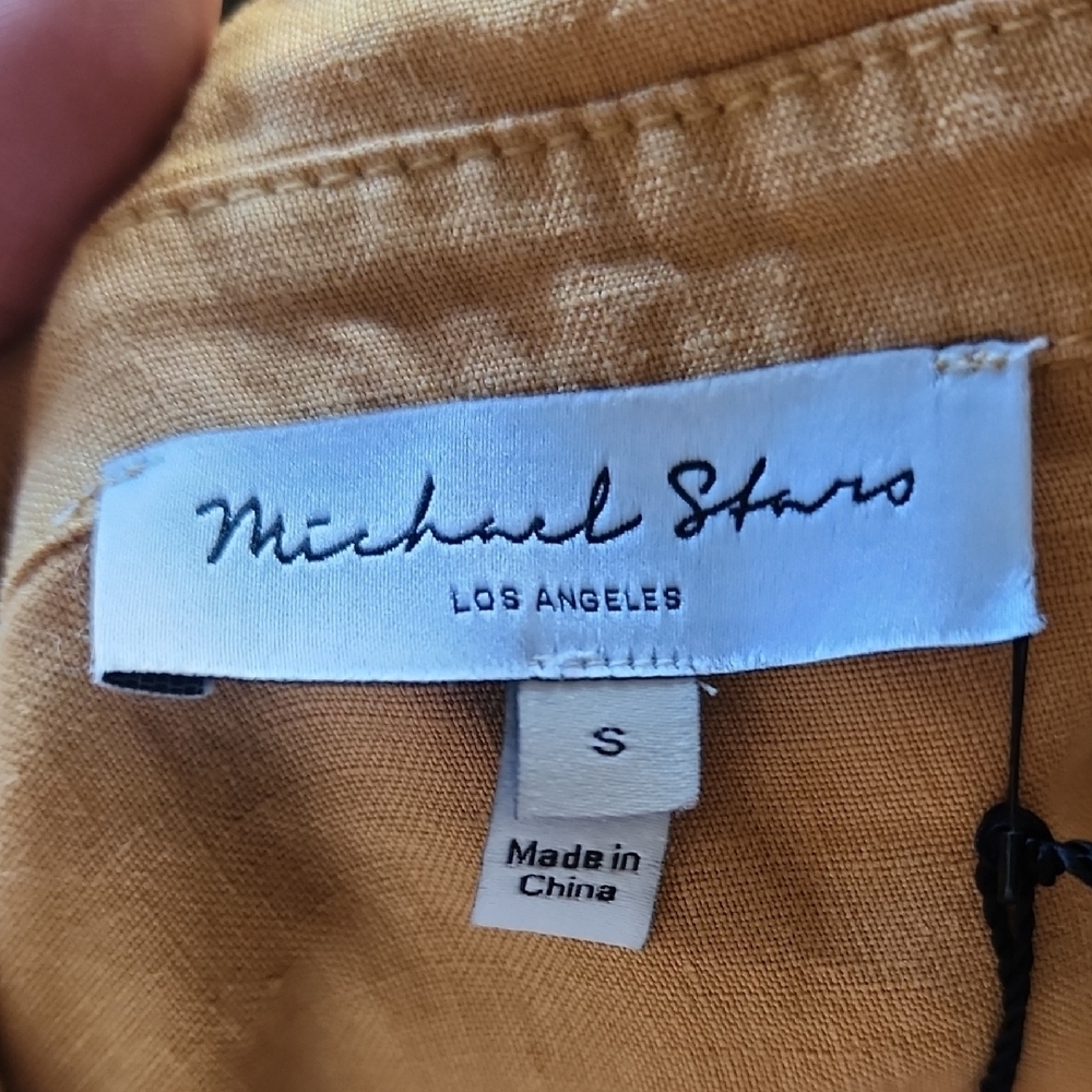 Michael Stars Mustard Linen Romper Short Sleeve Tie Waist - Picture 6 of 11